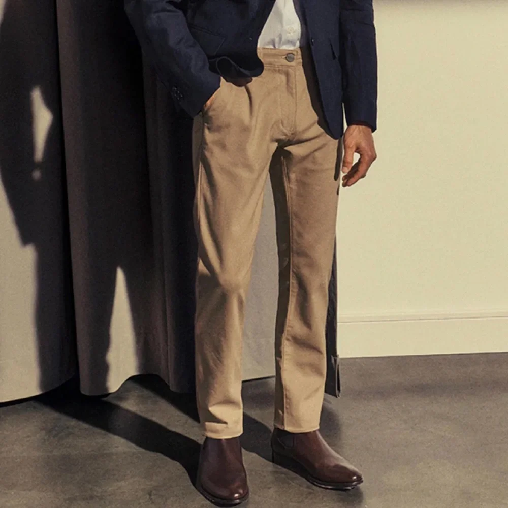 34 Heritage Verona Slim Leg Flat Front Chino Pants - Khaki High Flyer - Picture 7 of 15